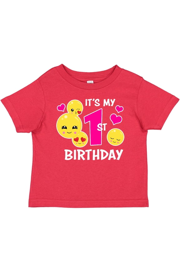 Its My 1st Birthday with Smiling Emoticons Girls Baby T-Shirt