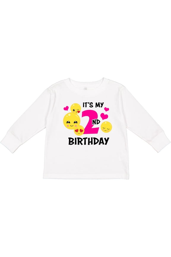 Its My 2nd Birthday with Smiling Emoticons Girls Long Sleeve Toddler T-Shirt
