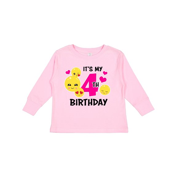 Inktastic Its My 4th Birthday with Smiling Emoticons Girls Long Sleeve Toddler T-Shirt