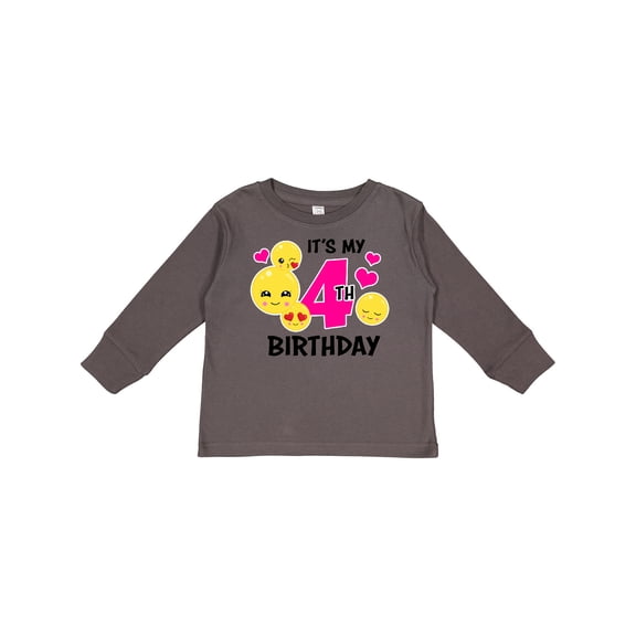 Inktastic Its My 4th Birthday with Smiling Emoticons Girls Long Sleeve Toddler T-Shirt