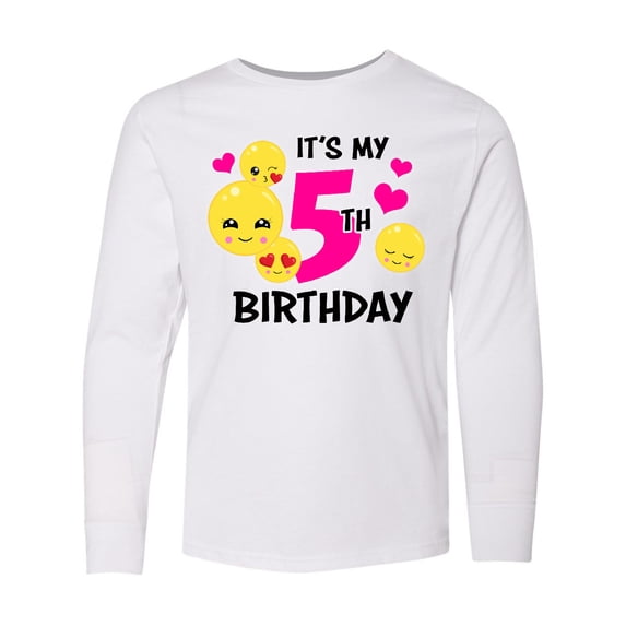 Inktastic Its My 5th Birthday with Smiling Emoticon Long Sleeve Youth T-Shirt