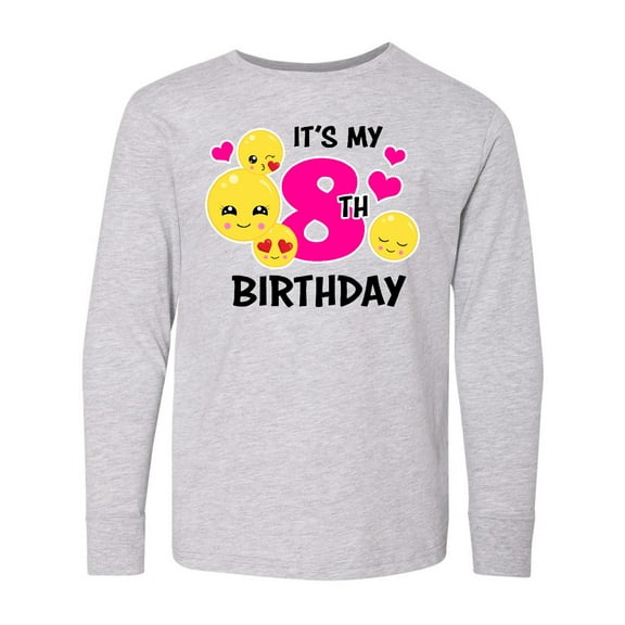 Inktastic Its My 8th Birthday with Smiling Emoticons Long Sleeve Youth T-Shirt