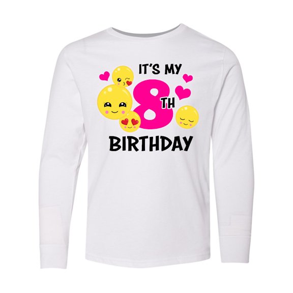 Inktastic Its My 8th Birthday with Smiling Emoticons Long Sleeve Youth T-Shirt
