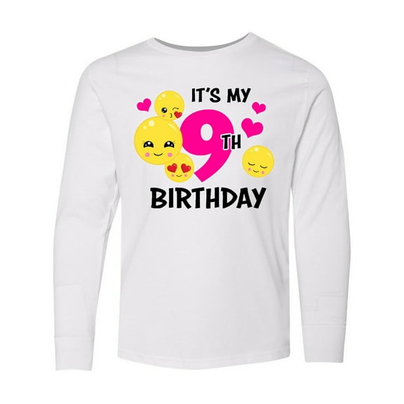 Inktastic Its My 9th Birthday with Smiling Emoticons Long Sleeve Youth T-Shirt