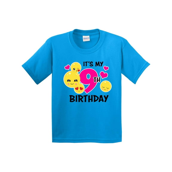 Inktastic Its My 9th Birthday with Smiling Emoticons Youth T-Shirt