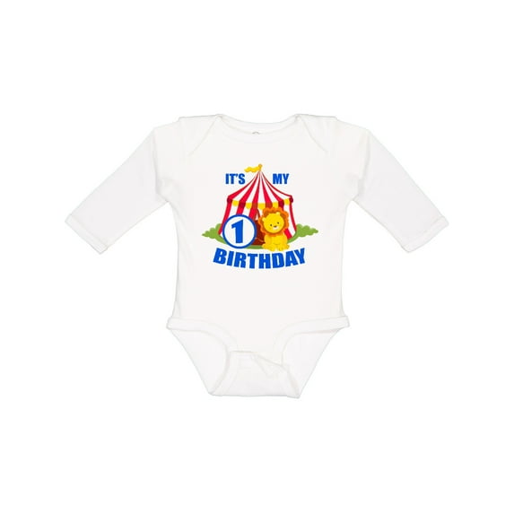 Inktastic Its My Birthday Circus Tent with Lion 1 Year Old Boys or Girls Long Sleeve Baby Bodysuit