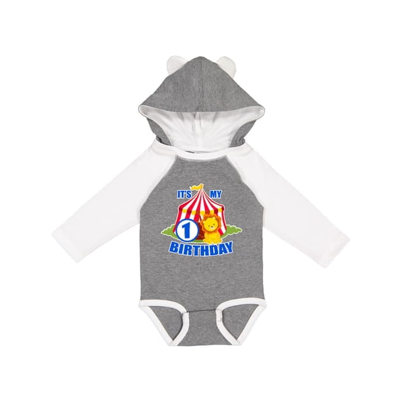 Inktastic Its My Birthday Circus Tent with Lion 1 Year Old Boys or Girls Long Sleeve Baby Bodysuit