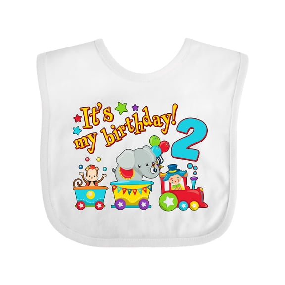 Inktastic Its My Birthday- Circus Train 2nd Birthday Boys or Girls Baby Bib