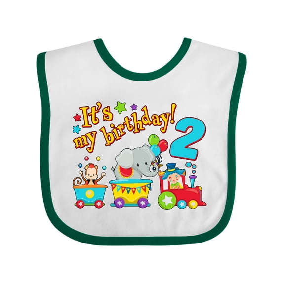 Inktastic Its My Birthday- Circus Train 2nd Birthday Boys or Girls Baby Bib