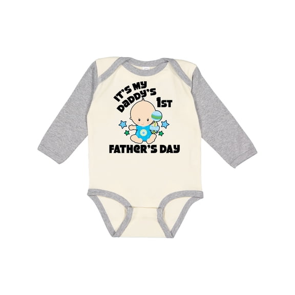 Inktastic Its My Daddys 1st Fathers Day with Baby and Stars Boys or Girls Long Sleeve Baby Bodysuit