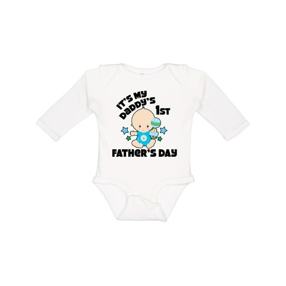 Inktastic Its My Daddys 1st Fathers Day with Baby and Stars Boys or Girls Long Sleeve Baby Bodysuit