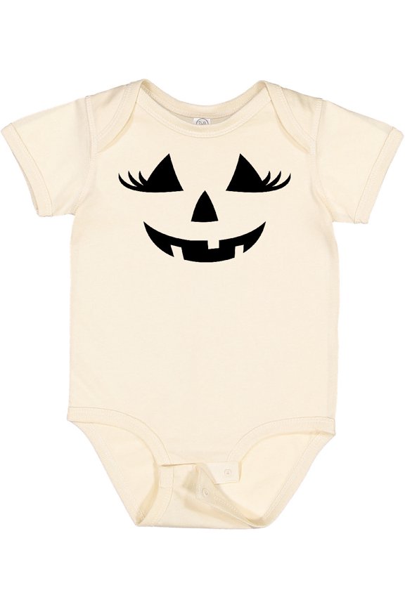Jack-o-lantern Face with Eyelashes Girls Baby Bodysuit