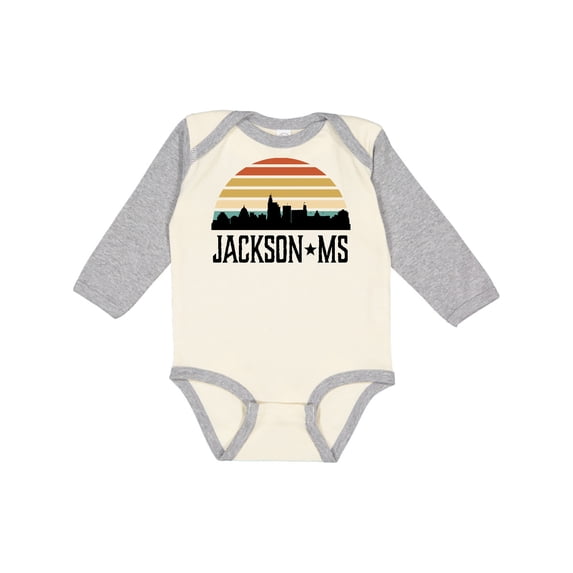 Inktastic Jackson Mississippi Skyline Retro Boys or Girls Long Sleeve Baby Bodysuit