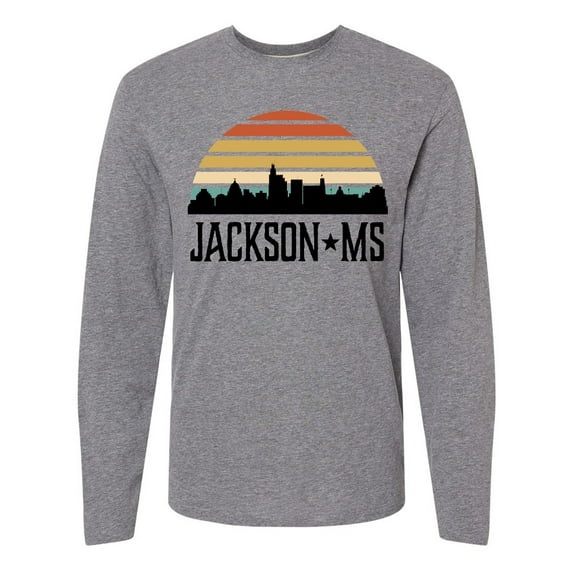 Inktastic Jackson Mississippi Skyline Retro Long Sleeve T-Shirt