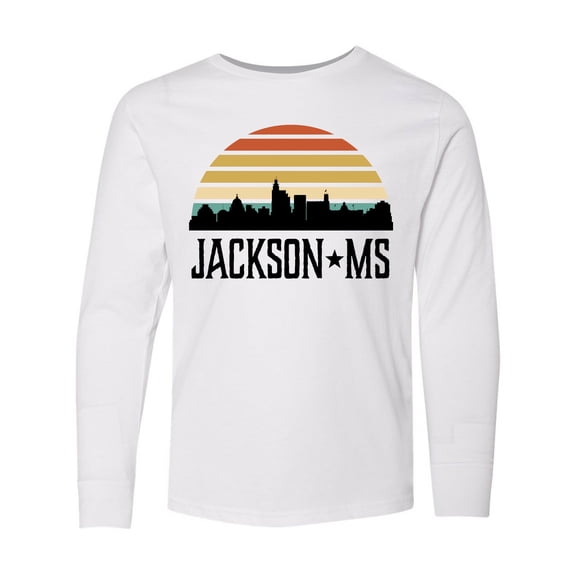 Inktastic Jackson Mississippi Skyline Retro Long Sleeve Youth T-Shirt