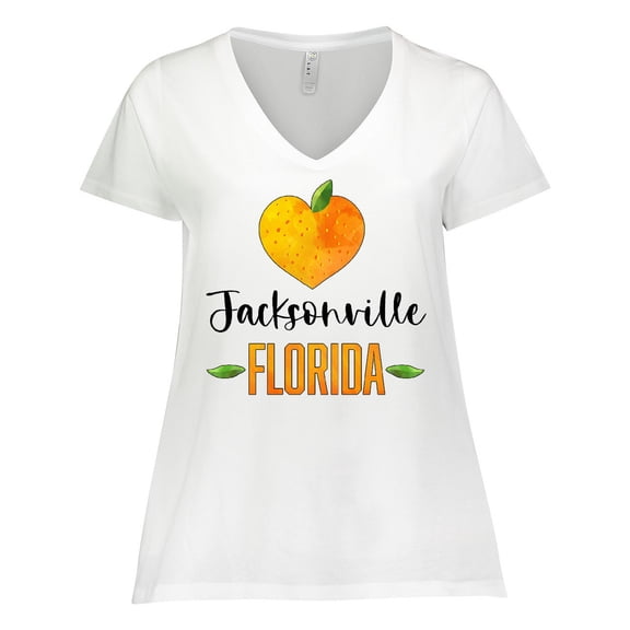 Inktastic Jacksonville Florida Orange in Heart Women's Plus Size V-Neck T-Shirt