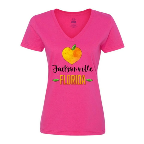 Inktastic Jacksonville Florida Orange in Heart Women's V-Neck T-Shirt