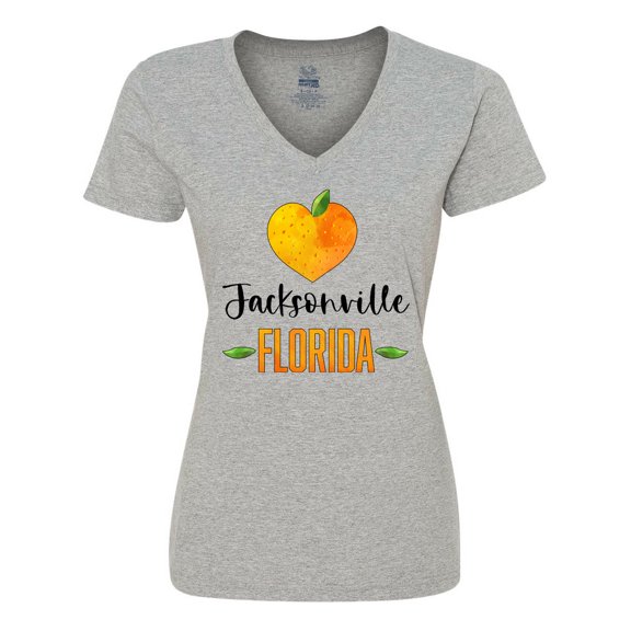 Inktastic Jacksonville Florida Orange in Heart Women's V-Neck T-Shirt