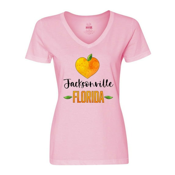 Inktastic Jacksonville Florida Orange in Heart Women's V-Neck T-Shirt