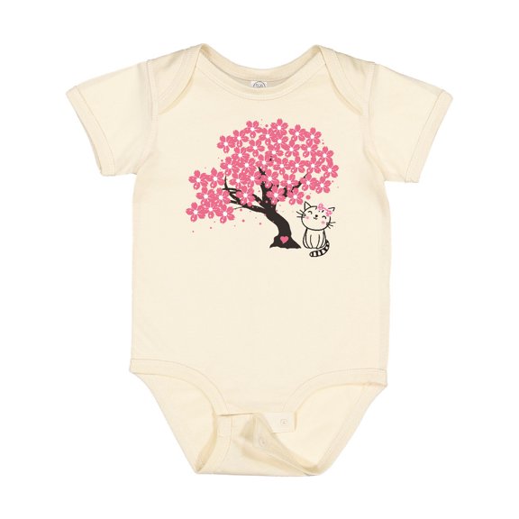 Inktastic Japanese Cherry Tree Kitty Cat Girls Baby Bodysuit