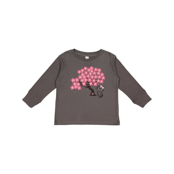 Inktastic Japanese Cherry Tree Kitty Cat Girls Long Sleeve Toddler T-Shirt