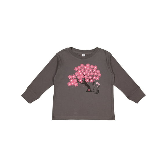 Inktastic Japanese Cherry Tree Kitty Cat Girls Long Sleeve Toddler T-Shirt