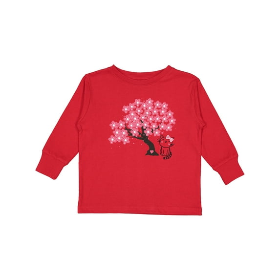 Inktastic Japanese Cherry Tree Kitty Cat Girls Long Sleeve Toddler T-Shirt