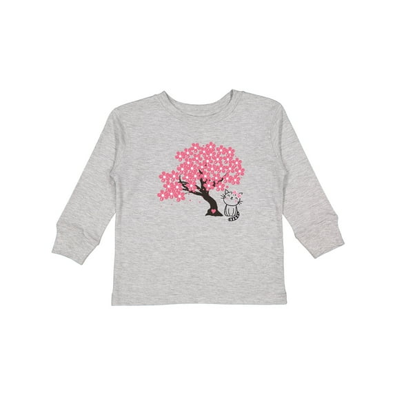 Inktastic Japanese Cherry Tree Kitty Cat Girls Long Sleeve Toddler T-Shirt