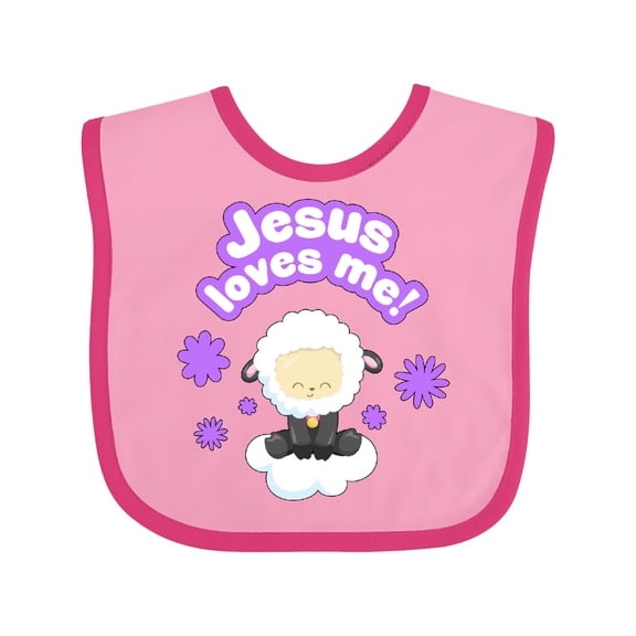 Inktastic Jesus Loves Me Cute Lamb and Flowers Boys or Girls Baby Bib