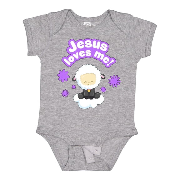 Inktastic Jesus Loves Me Cute Lamb and Flowers Boys or Girls Baby Bodysuit