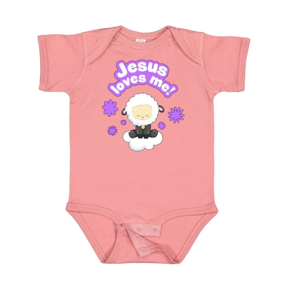 Inktastic Jesus Loves Me Cute Lamb and Flowers Boys or Girls Baby Bodysuit