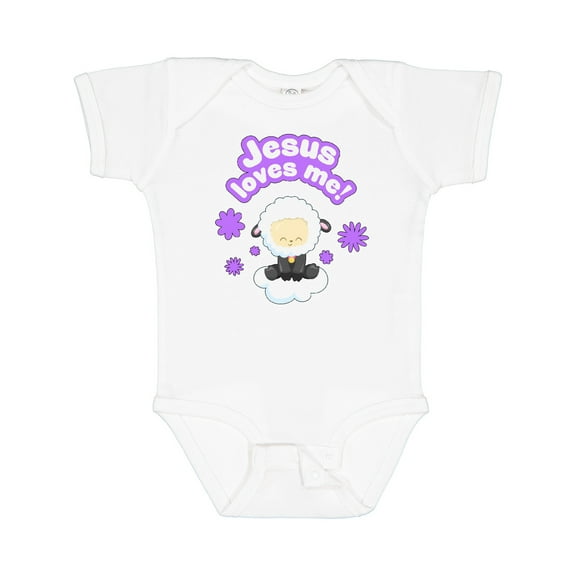Inktastic Jesus Loves Me Cute Lamb and Flowers Boys or Girls Baby Bodysuit