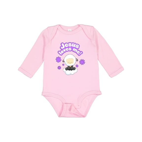 Inktastic Jesus Loves Me Cute Lamb and Flowers Boys or Girls Long Sleeve Baby Bodysuit