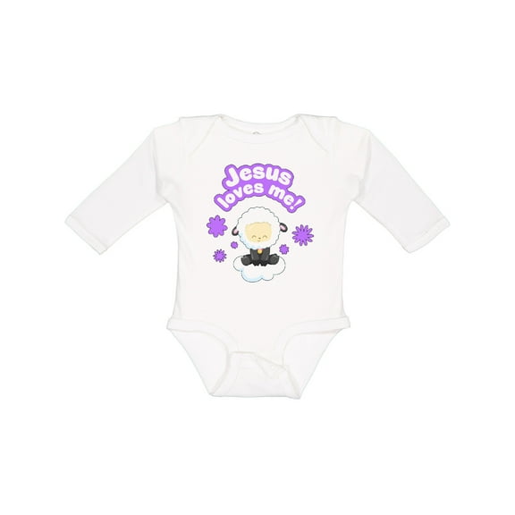 Inktastic Jesus Loves Me Cute Lamb and Flowers Boys or Girls Long Sleeve Baby Bodysuit