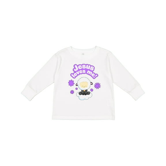 Inktastic Jesus Loves Me Cute Lamb and Flowers Boys or Girls Long Sleeve Toddler T-Shirt