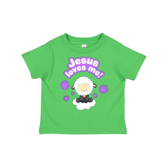 Inktastic Jesus Loves Me Cute Lamb and Flowers Boys or Girls Toddler T-Shirt