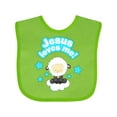 thumbnail image 1 of Inktastic Jesus Loves Me Cute Lamb and Stars Boys or Girls Baby Bib, 1 of 4