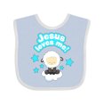 thumbnail image 1 of Inktastic Jesus Loves Me Cute Lamb and Stars Boys or Girls Baby Bib, 1 of 4
