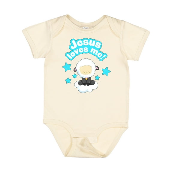Inktastic Jesus Loves Me Cute Lamb and Stars Boys or Girls Baby Bodysuit