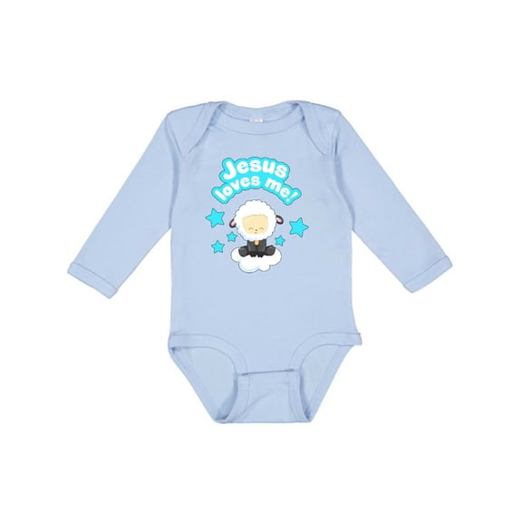 Inktastic Jesus Loves Me Cute Lamb and Stars Boys or Girls Long Sleeve Baby Bodysuit