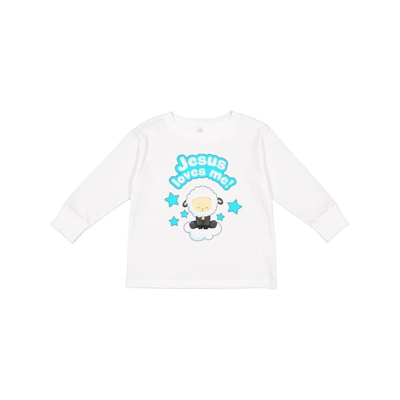 Inktastic Jesus Loves Me Cute Lamb and Stars Boys or Girls Long Sleeve Toddler T-Shirt
