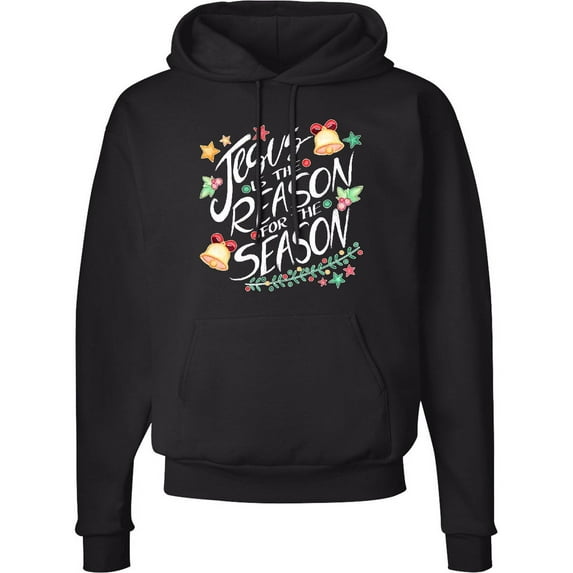 Inktastic Jesus is the Reason for the Season Christmas Bells and Stars Adult Hoodie Sweatshirt