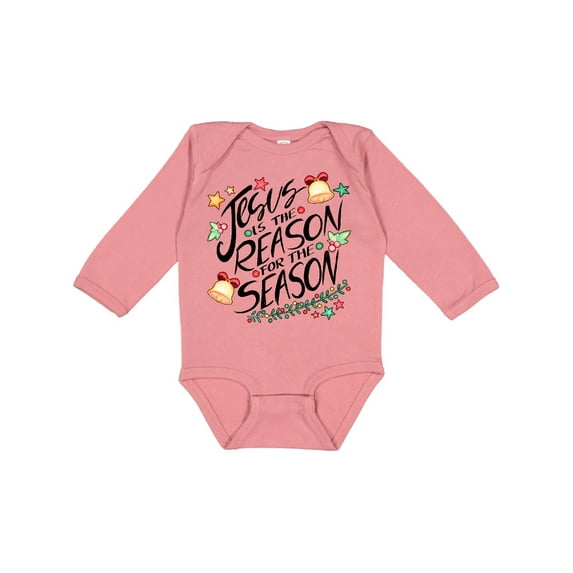 Inktastic Jesus is the Reason for the Season Christmas Bells and Stars Boys or Girls Long Sleeve Baby Bodysuit