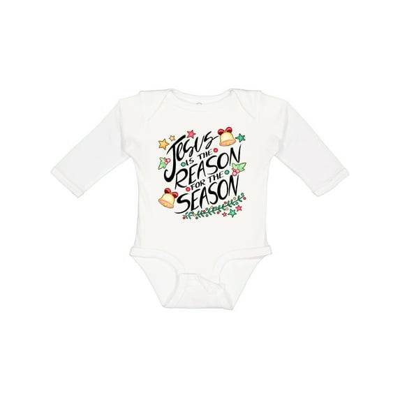 Inktastic Jesus is the Reason for the Season Christmas Bells and Stars Boys or Girls Long Sleeve Baby Bodysuit