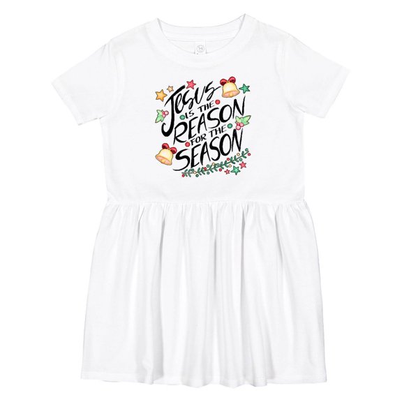 Inktastic Jesus is the Reason for the Season Christmas Bells and Stars Girls Toddler Dress