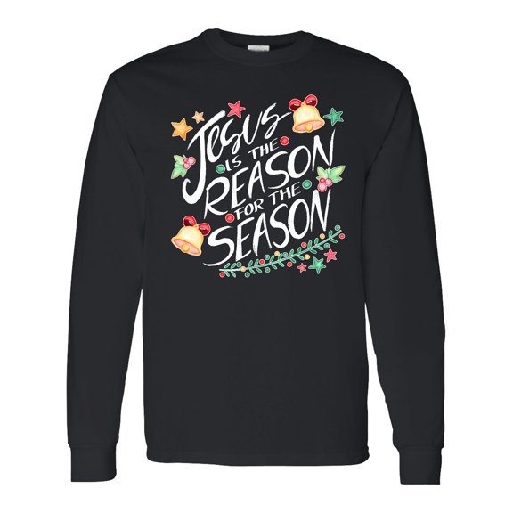 Inktastic Jesus is the Reason for the Season Christmas Bells and Stars Long Sleeve T-Shirt