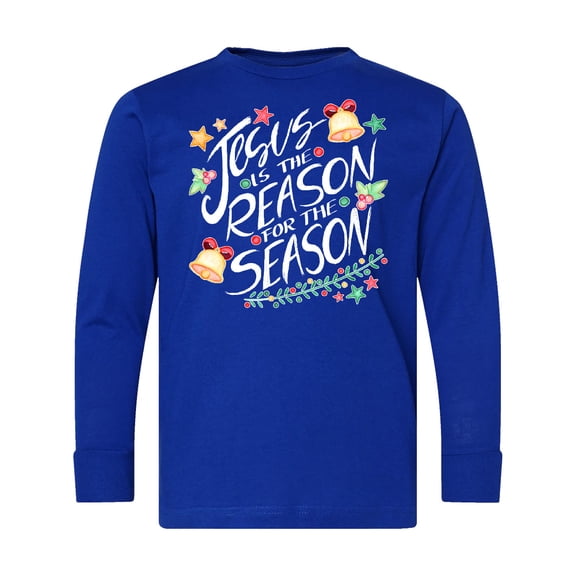 Inktastic Jesus is the Reason for the Season Christmas Bells and Stars Long Sleeve Youth T-Shirt