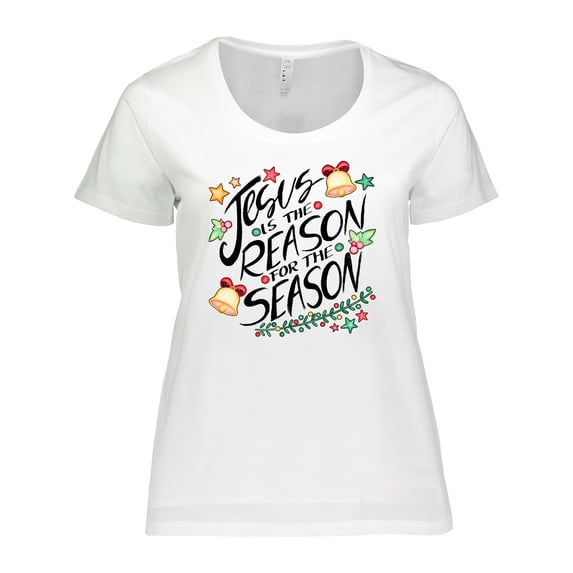 Inktastic Jesus is the Reason for the Season Christmas Bells and Stars Women's Plus Size T-Shirt