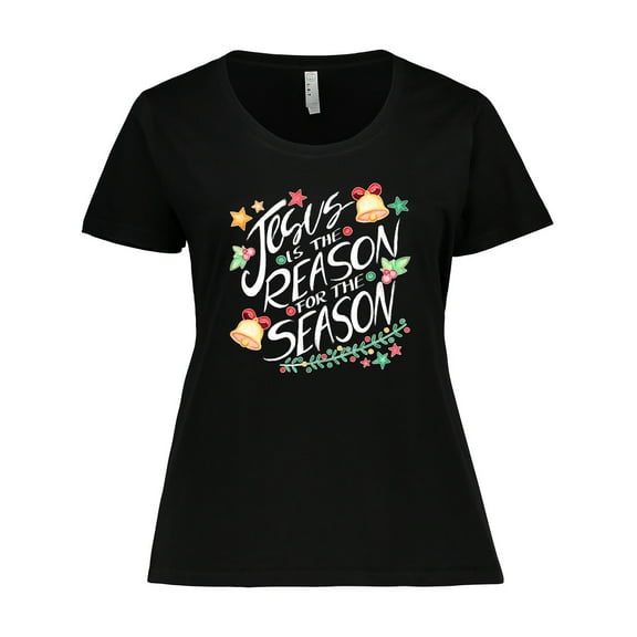 Inktastic Jesus is the Reason for the Season Christmas Bells and Stars Women's Plus Size T-Shirt