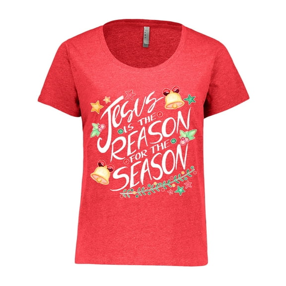 Inktastic Jesus is the Reason for the Season Christmas Bells and Stars Women's Plus Size T-Shirt